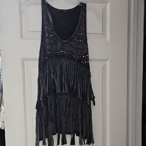 T Party Fashion Black Fringe Tank Top